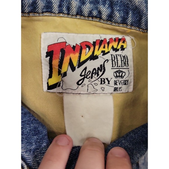 Vtg Indiana Jones Men's Size M Denim Nylon Sleeve Bebo Beverly Hills Jean Jacket - Picture 5 of 9